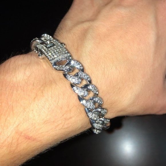Men’s Miami Cuban Link Diamond Bracelet, Cubic Zirconia Bracelet, CZ Bracelet - Picture 5 of 8